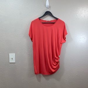 Asymmetrical coral top with button detail szMedium